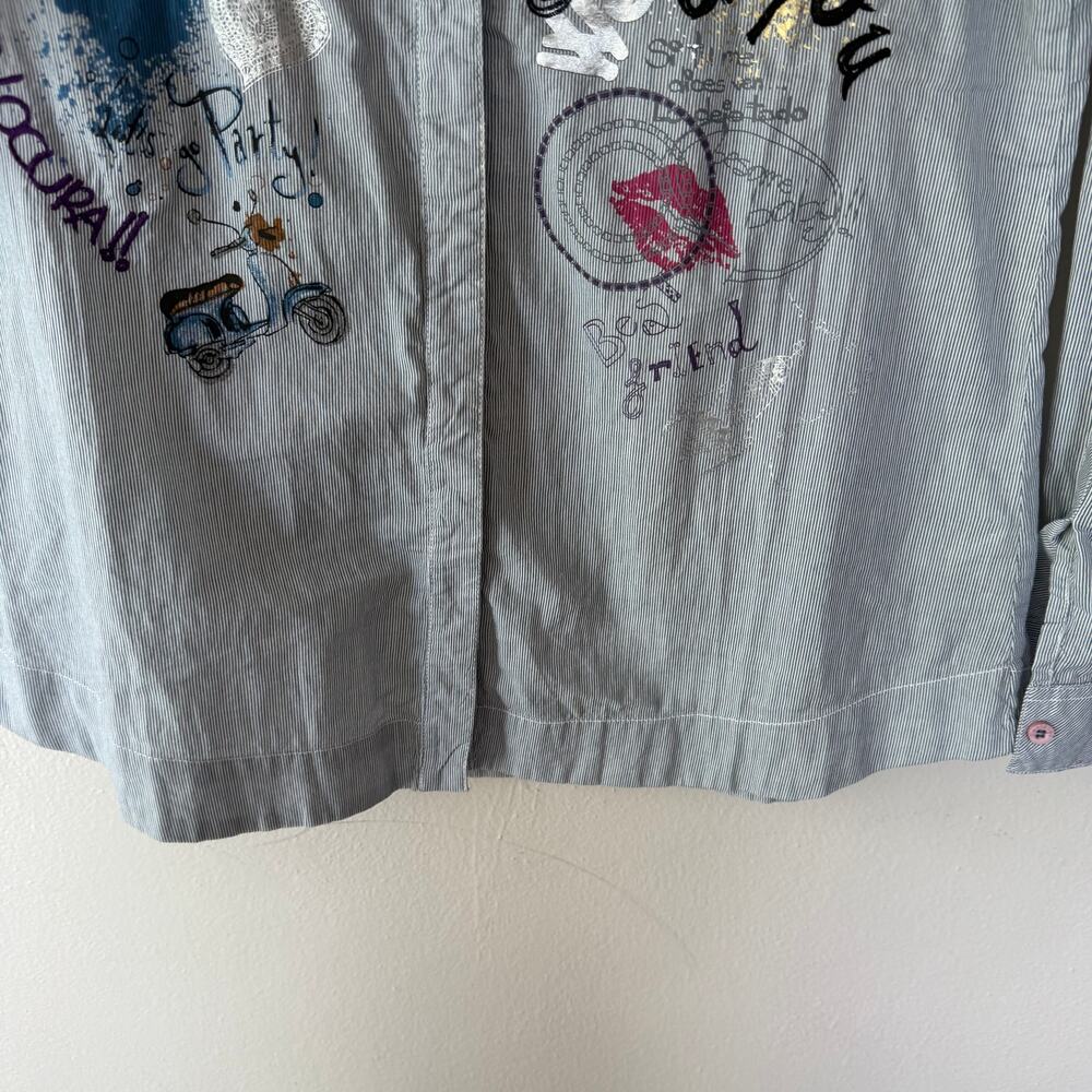 Desigual "We & You" button-down blouse  artsy long-sleeve top Size M - Picture 8 of 14